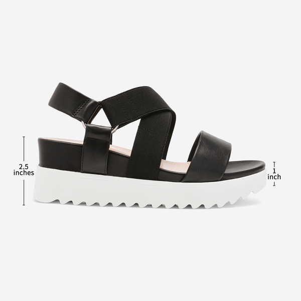 Ankle Strap Platform Wedge Sandals - BLACK - 1