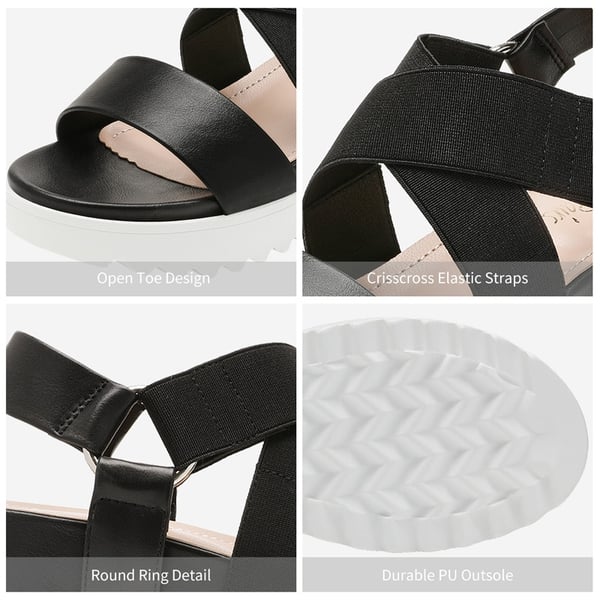Ankle Strap Platform Wedge Sandals - BLACK - 3