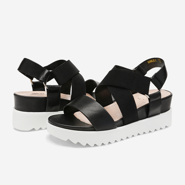 Ankle Strap Platform Wedge Sandals - BLACK - 2