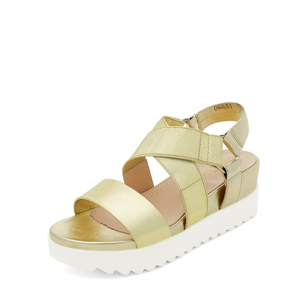 Ankle Strap Platform Wedge Sandals - GOLD -  0