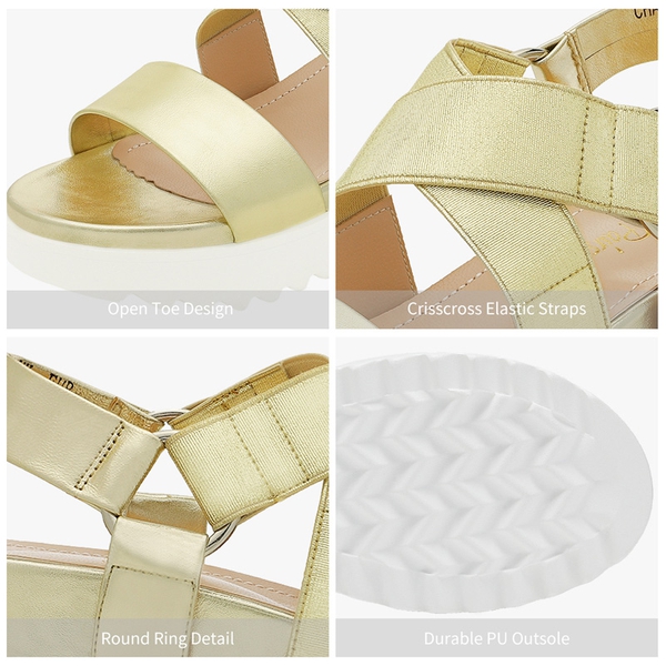 Ankle Strap Platform Wedge Sandals - GOLD - 3