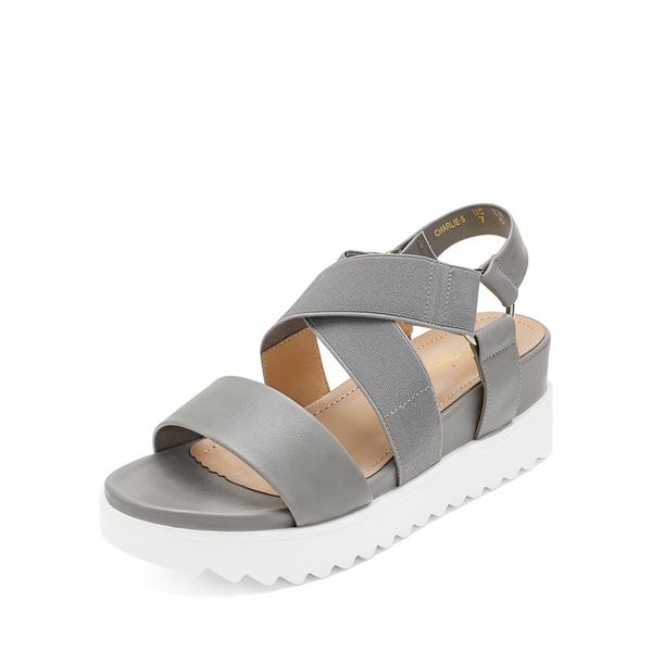 Ankle Strap Platform Wedge Sandals - GREY -  0
