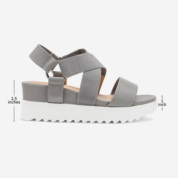 Ankle Strap Platform Wedge Sandals - GREY - 1