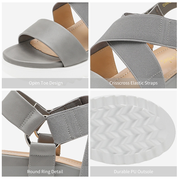 Ankle Strap Platform Wedge Sandals - GREY - 3