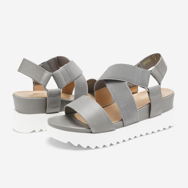 Ankle Strap Platform Wedge Sandals - GREY - 2