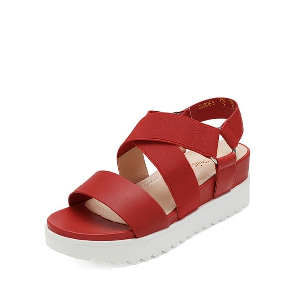 Ankle Strap Platform Wedge Sandals - RED -  0