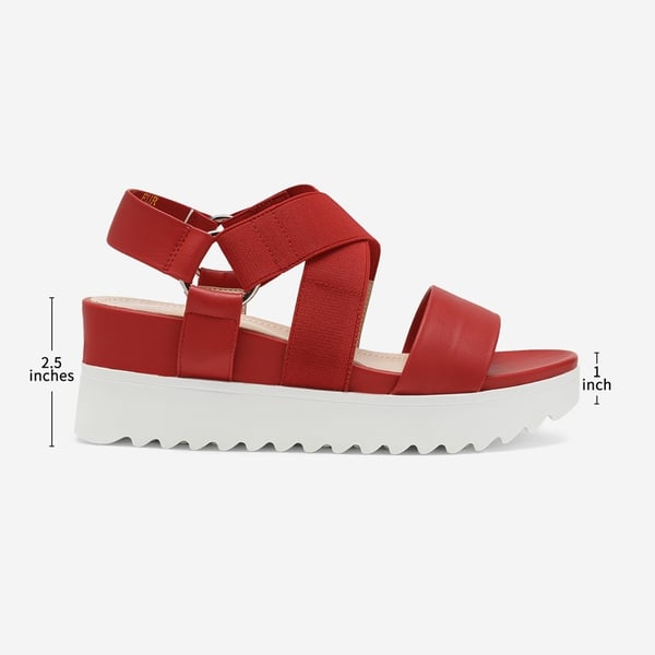 Ankle Strap Platform Wedge Sandals - RED - 1