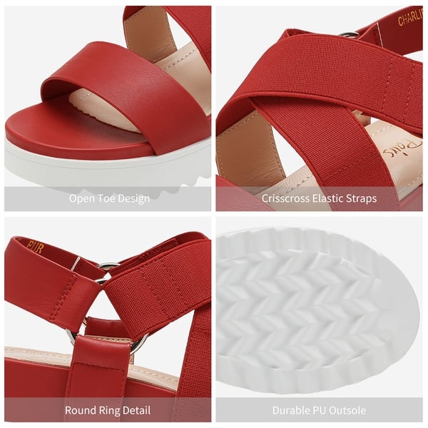 Ankle Strap Platform Wedge Sandals - RED - 3
