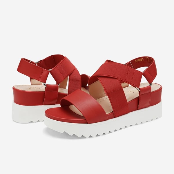 Ankle Strap Platform Wedge Sandals - RED - 2