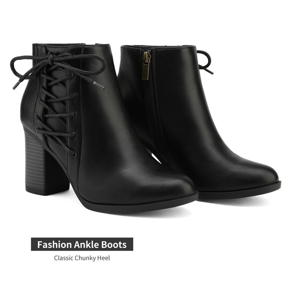 Chicago Chunky Heel Ankle Booties - BLACK - 3
