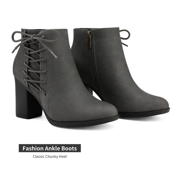 Chicago Chunky Heel Ankle Booties - GREY - 3