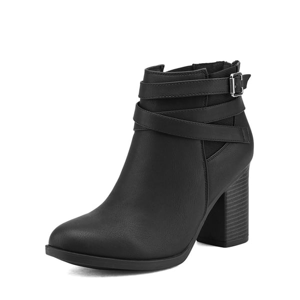 Stacked Mid Heel Chunky Ankle Booties - BLACK -  0
