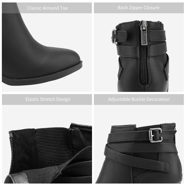 Stacked Mid Heel Chunky Ankle Booties - BLACK - 2