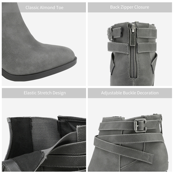 Stacked Mid Heel Chunky Ankle Booties - GREY - 2
