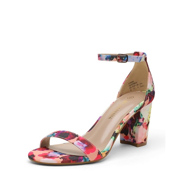 Open Toe Chunky Heel Sandals - FLORAL -  0