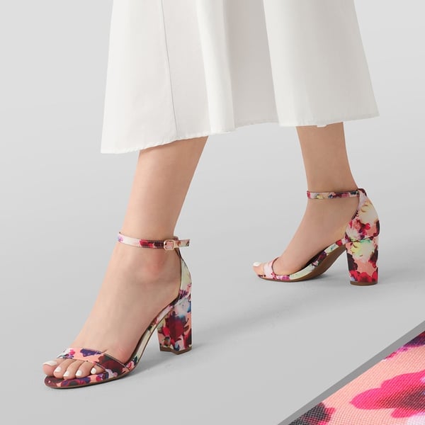 Open Toe Chunky Heel Sandals - FLORAL - 1