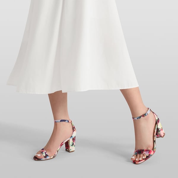 Open Toe Chunky Heel Sandals - FLORAL - 2