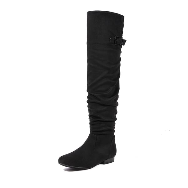 Winter Over The Knee Suede Boots - BLACK -  0