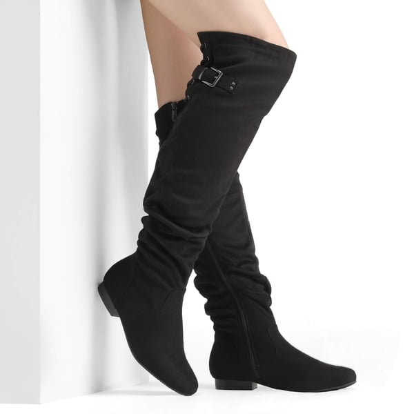 Winter Over The Knee Suede Boots - BLACK - 1