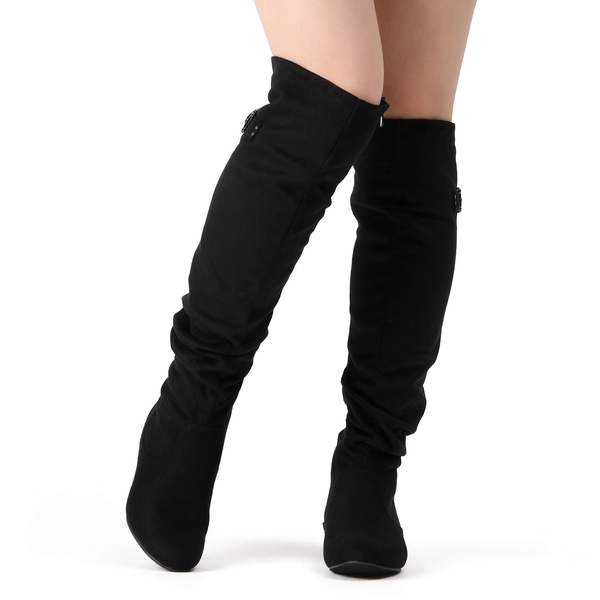 Winter Over The Knee Suede Boots - BLACK - 2
