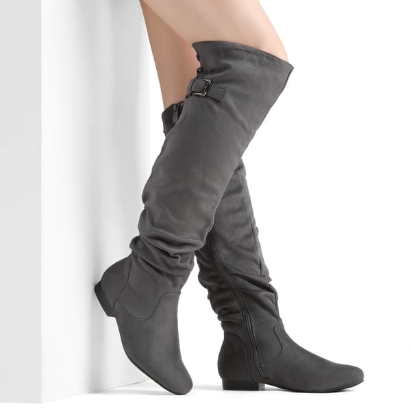 Grey flat thigh high boots online