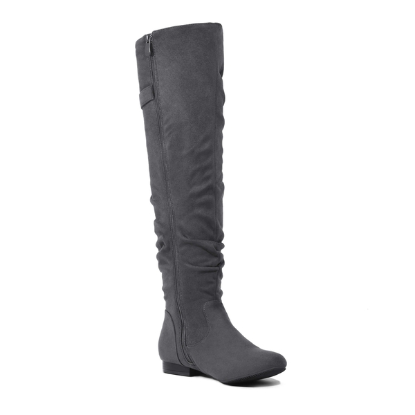 Winter Over The Knee Suede Boots - GREY - 4