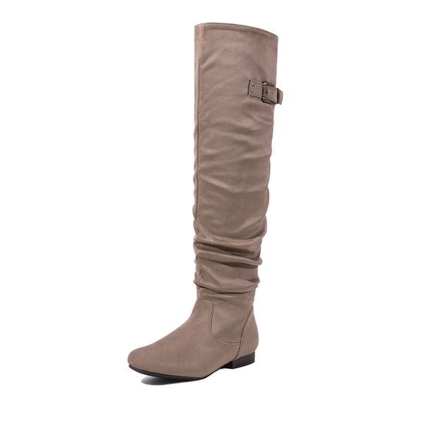 Winter Over The Knee Suede Boots - KHAKI -  0