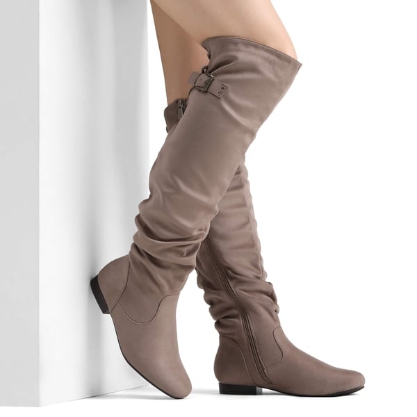 Winter Over The Knee Suede Boots - KHAKI - 1