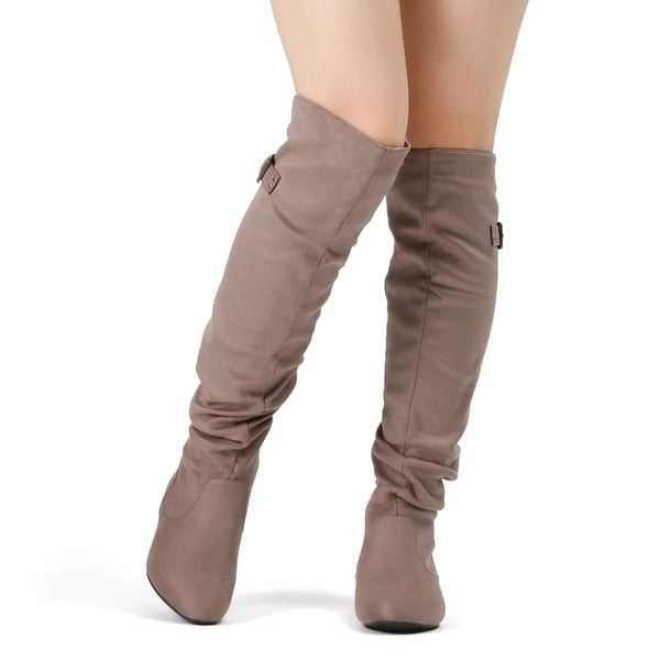 Winter Over The Knee Suede Boots - KHAKI - 2