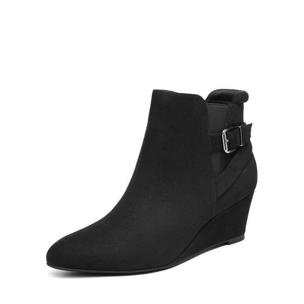 Pointed Toe Wedge Heel Ankle Booties - BLACK -  0