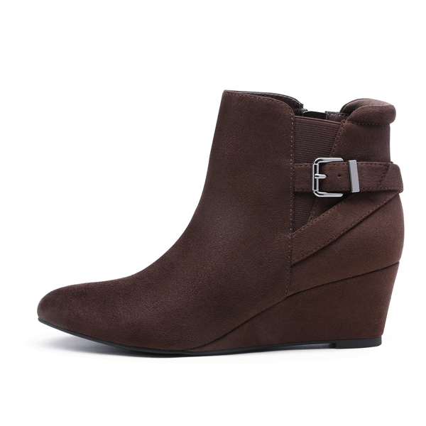 Pointed Toe Wedge Heel Ankle Booties - BROWN - 1