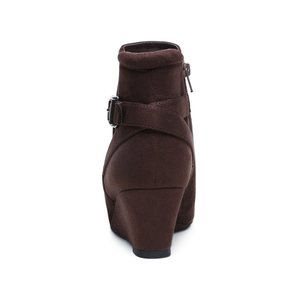 Pointed Toe Wedge Heel Ankle Booties - BROWN - 3