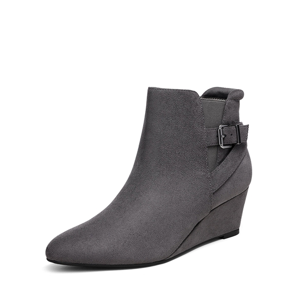 Pointed Toe Wedge Heel Ankle Booties - GREY -  0