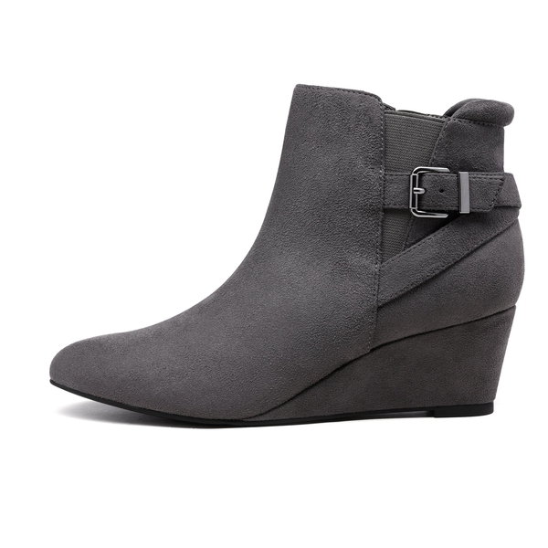 Pointed Toe Wedge Heel Ankle Booties - GREY - 1