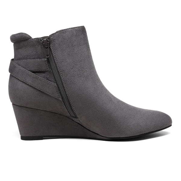 Pointed Toe Wedge Heel Ankle Booties - GREY - 2