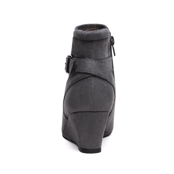 Pointed Toe Wedge Heel Ankle Booties - GREY - 3