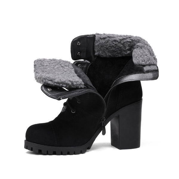 Chunky Heel Warm Ankle Boots - BLACK - 3
