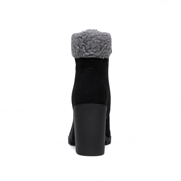 Chunky Heel Warm Ankle Boots - BLACK - 4