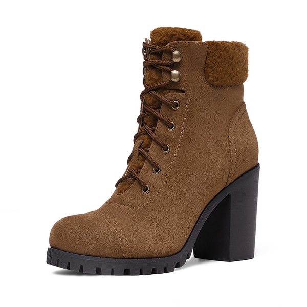 Chunky Heel Warm Ankle Boots - CAMEL -  0