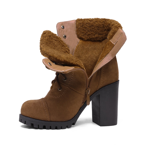 Chunky Heel Warm Ankle Boots - CAMEL - 3