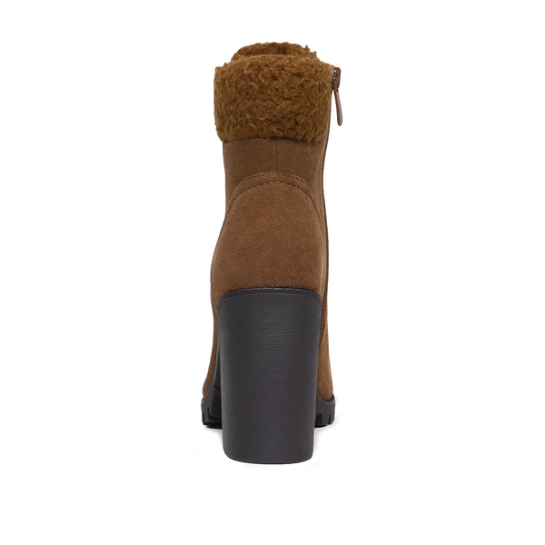 Chunky Heel Warm Ankle Boots - CAMEL - 4