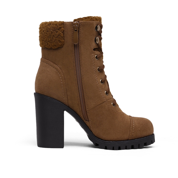 Chunky Heel Warm Ankle Boots - CAMEL - 5