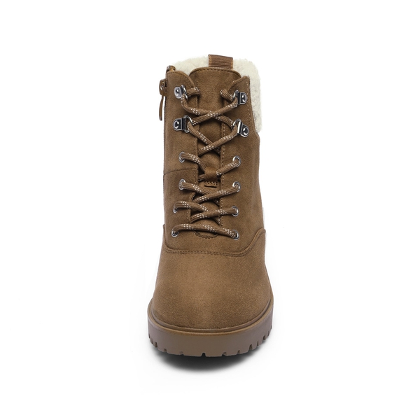 Lace Up Platform Heel Ankle Boots - TAN - 3