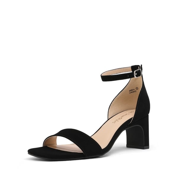 Square Toe Chunky Heel Sandals - BLACK -  0