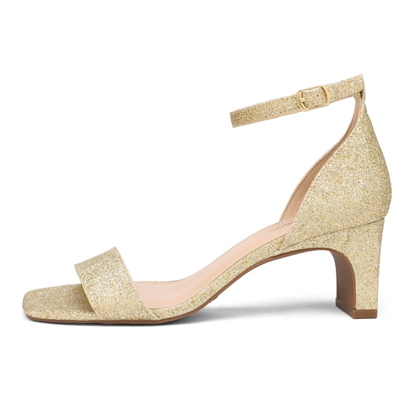 Square Toe Chunky Heel Sandals - GOLD - 1
