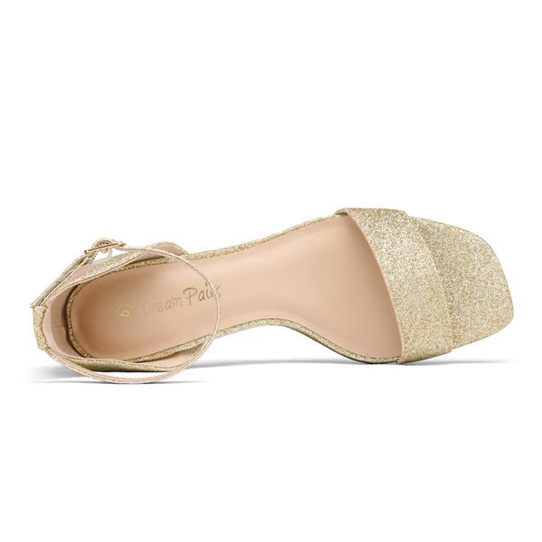 Square Toe Chunky Heel Sandals - GOLD - 3