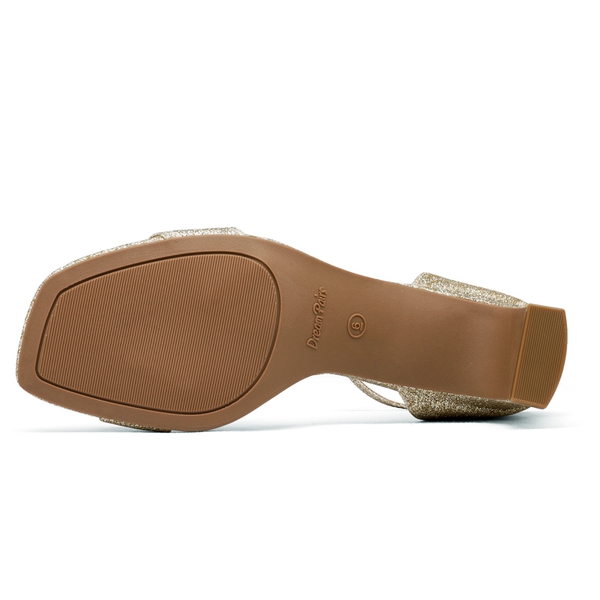 Square Toe Chunky Heel Sandals - GOLD - 4