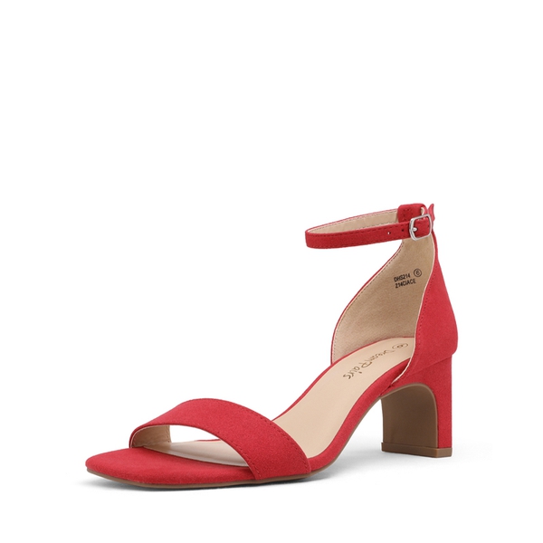 Square Toe Chunky Heel Sandals - RED -  0