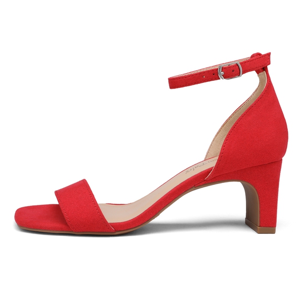 Square Toe Chunky Heel Sandals - RED - 1