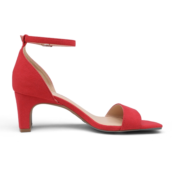 Square Toe Chunky Heel Sandals - RED - 2